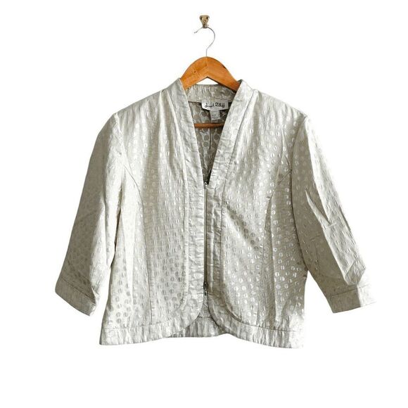 Joseph Ribkoff Womens Jacket Full Zip Cropped Style Circle Pattern Off White Siz - Picture 1 of 9